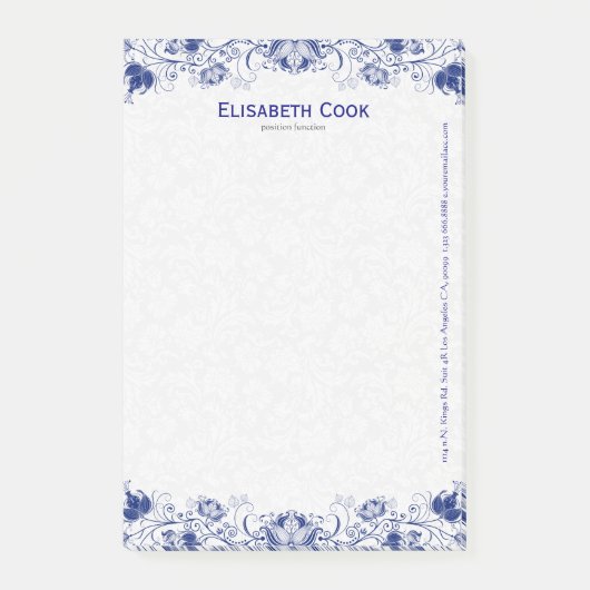 Marineblauw en wit bloemenkant 3 post-it® notes (Voorkant)
