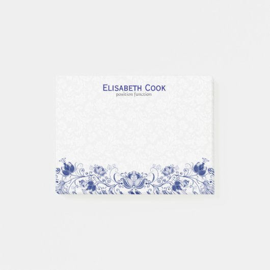 Marineblauw en wit  bloemenkant post-it® notes (Voorkant)
