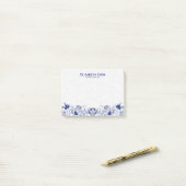 Marineblauw en wit  bloemenkant post-it® notes (Op bureau)