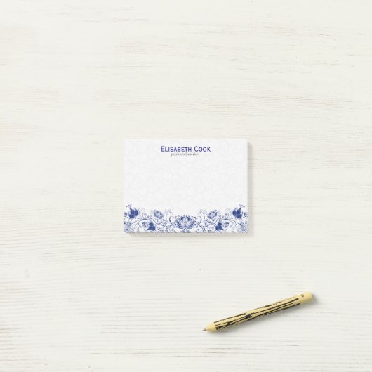 Marineblauw en wit  bloemenkant post-it® notes (Op bureau)