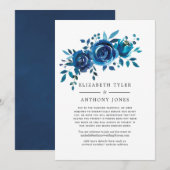 Marineblauw en wit bloemenpatroon beperkte gastenl aankondiging (Voorkant / Achterkant)