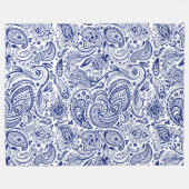 Marineblauw en wit  bloemige Paisley Fleece Deken (Voorkant (Horizontaal))