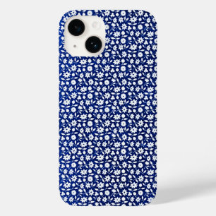 Marineblauw en wit bloemmotief Case-Mate iPhone 14 hoesje