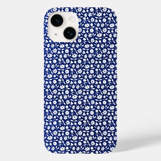 Marineblauw en wit bloemmotief Case-Mate iPhone case (Achterkant)
