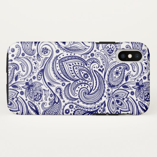 Marineblauw en wit  bloemmotief paisley Case-Mate iPhone case (Achterkant (horizontaal))