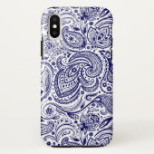 Marineblauw en wit  bloemmotief paisley Case-Mate iPhone case (Achterkant)