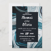 Marineblauw en wit bruiloft met marmeren golven kaart (Voorkant)