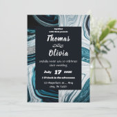 Marineblauw en wit bruiloft met marmeren golven kaart (Staand voorkant)