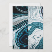 Marineblauw en wit bruiloft met marmeren golven kaart (Achterkant)