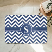 Marineblauw en wit chevron monogram badmat