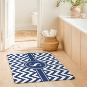Marineblauw en wit chevron monogram badmat