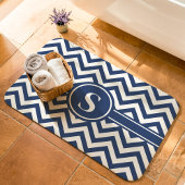 Marineblauw en wit chevron monogram badmat