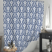 Marineblauw en wit damast douchegordijn
