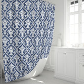 Marineblauw en wit damast douchegordijn