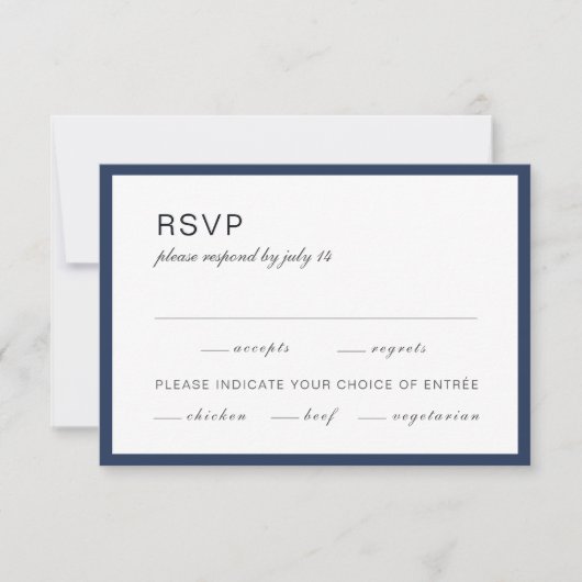 Marineblauw en wit. Eenvoudige formele bruiloft RS RSVP Kaartje (Voorkant)
