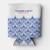 Marineblauw en wit Elegant Lacy Damasks Blikjeskoeler (Voorkant)