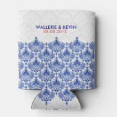 Marineblauw en wit Elegant Lacy Damasks Blikjeskoeler (Achterkant)