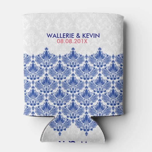 Marineblauw en wit Elegant Lacy Damasks Blikjeskoeler (Achterkant)