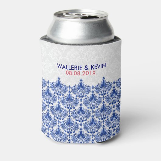 Marineblauw en wit Elegant Lacy Damasks Blikjeskoeler (Blikje Achterkant)