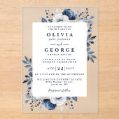 Marineblauw en wit Elegant Modern Floral Bruiloft Acryl Uitnodigingen (Voorkant)