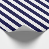 Marineblauw en wit extra groot streeppatroon cadeaupapier (Hoek)