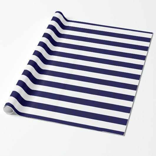 Marineblauw en wit extra groot streeppatroon cadeaupapier (Uitgerold)