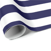 Marineblauw en wit extra groot streeppatroon cadeaupapier (Rol Hoek)
