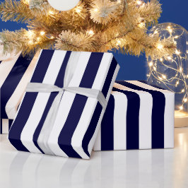 Marineblauw en wit extra groot streeppatroon cadeaupapier