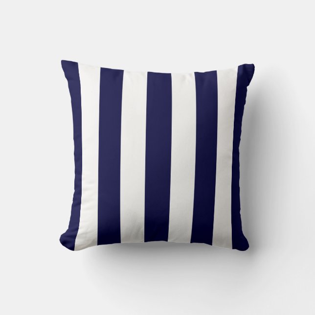 Marineblauw en wit extra groot streeppatroon kussen (Voorkant)