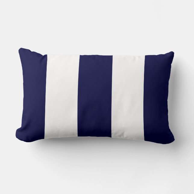 Marineblauw en wit extra groot streeppatroon kussen (Voorkant)
