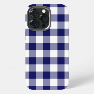 Marineblauw en wit geruit katoen iPhone 13 pro hoesje
