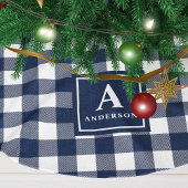 Marineblauw en wit geruit monogram kerstboom rok