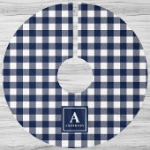Marineblauw en wit geruit monogram kerstboom rok
