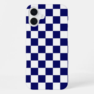 Marineblauw en wit geruit patroon iPhone 16 plus hoesje