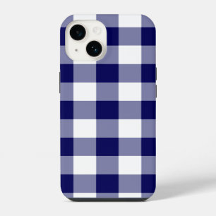 Marineblauw en wit geruit patroon iPhone 14 hoesje