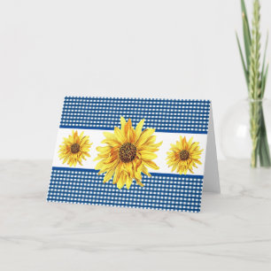 Marineblauw en wit geruit zonnebloemkaart zonder t kaart