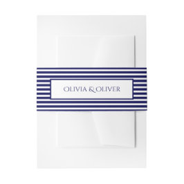 Marineblauw en wit gestreept - Buikband Uitnodigingen Wikkel