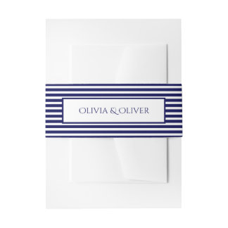 Marineblauw en wit gestreept - Buikband Uitnodigingen Wikkel