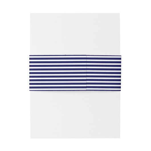 Marineblauw en wit gestreept - Buikband Uitnodigingen Wikkel (Achterkant Voorbeeld)