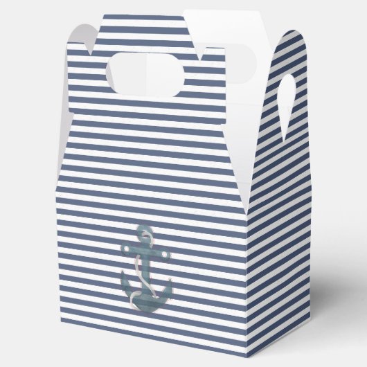 Marineblauw en wit gestreept met anker bedankdoosjes (Geopend)