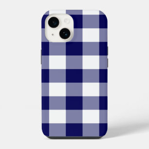 Marineblauw en wit gingham patroon iPhone 14 hoesje
