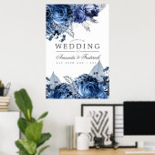 Marineblauw en Wit met Zilverfolie Trouw Welkom Poster (Thuiskantoor)
