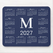 Marineblauw en wit monogram 2027 kalender muismat (Voorkant)