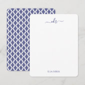 Marineblauw en Wit Monogram Note Kaart Notitiekaartje (Voorkant / Achterkant)