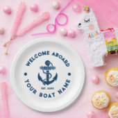 Marineblauw en wit  nautisch bootanker papieren bordje (Feest)