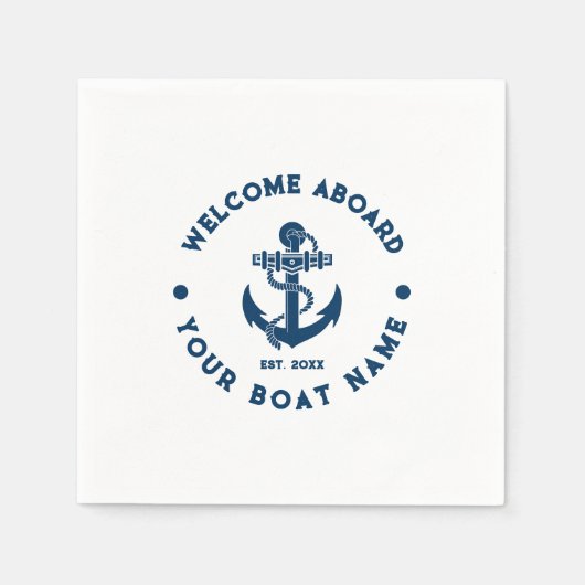Marineblauw en wit  nautisch bootanker servet (Voorkant)