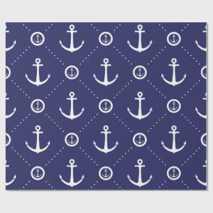 Marineblauw en wit nautisch inpakpapier