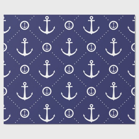 Marineblauw en wit nautisch inpakpapier (Vlak)