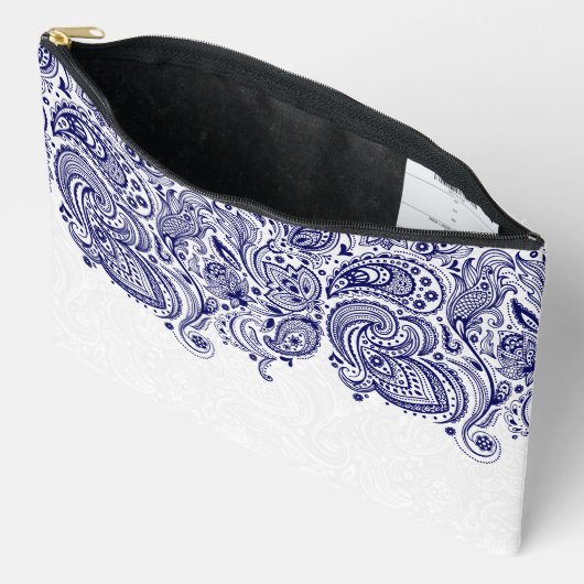Marineblauw en wit Paisley Kant Etui (Open)