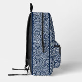 Marineblauw en wit paisley patroon monogram bedrukte rugzak (Links)